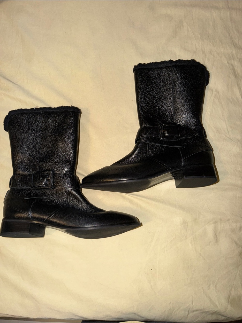 Talbots Black Leather Mid-Calf Buckle Ankle Boots